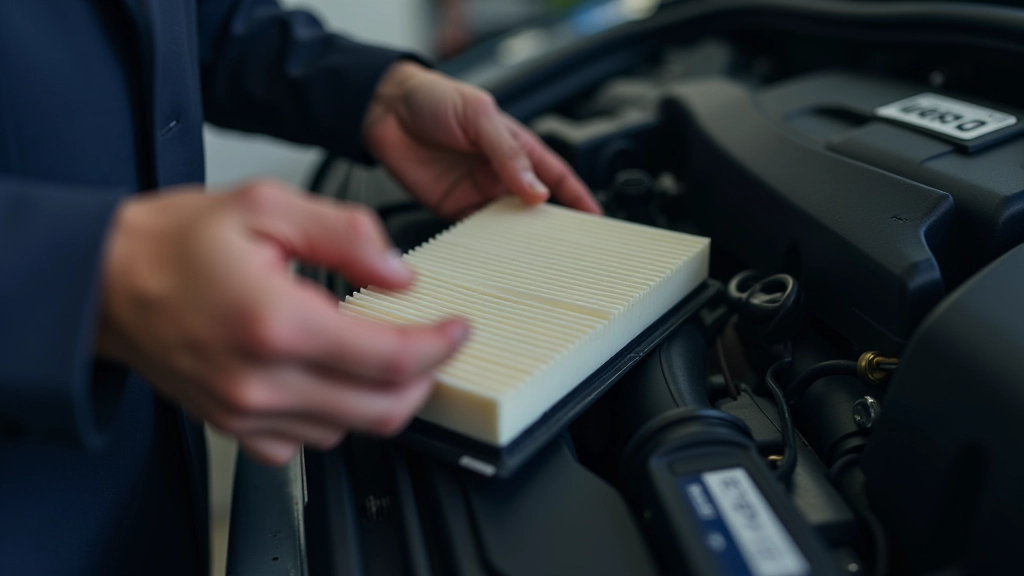 Gros plan sur un filtre à air automobile en cours de remplacement