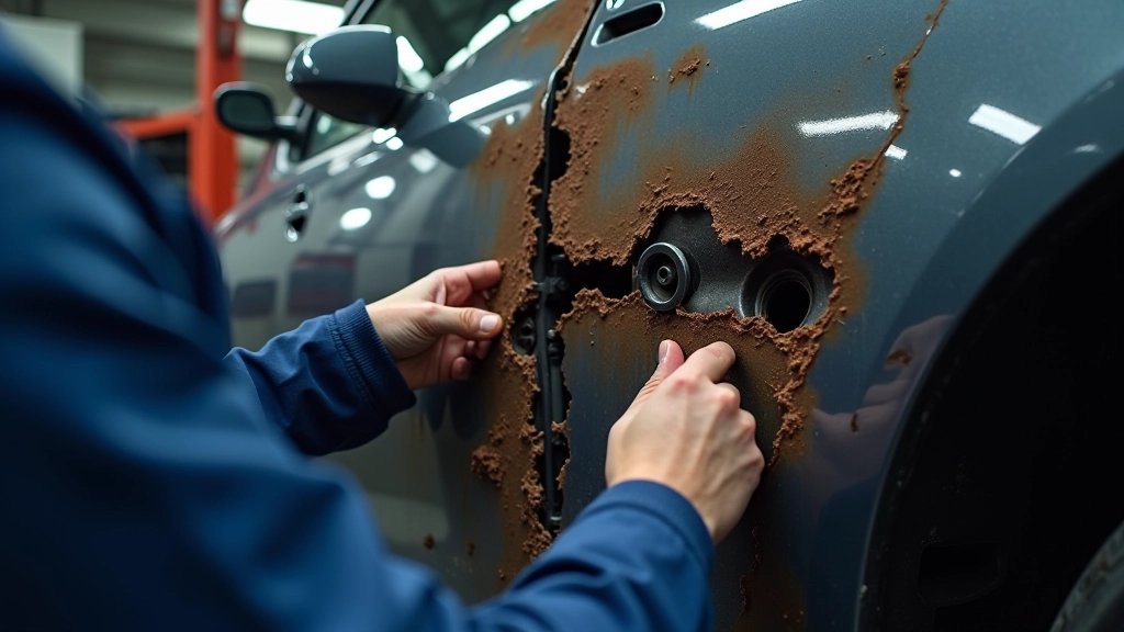 Inspection visuelle de la carrosserie d'une voiture pour détecter la rouille et les dégâts structurels