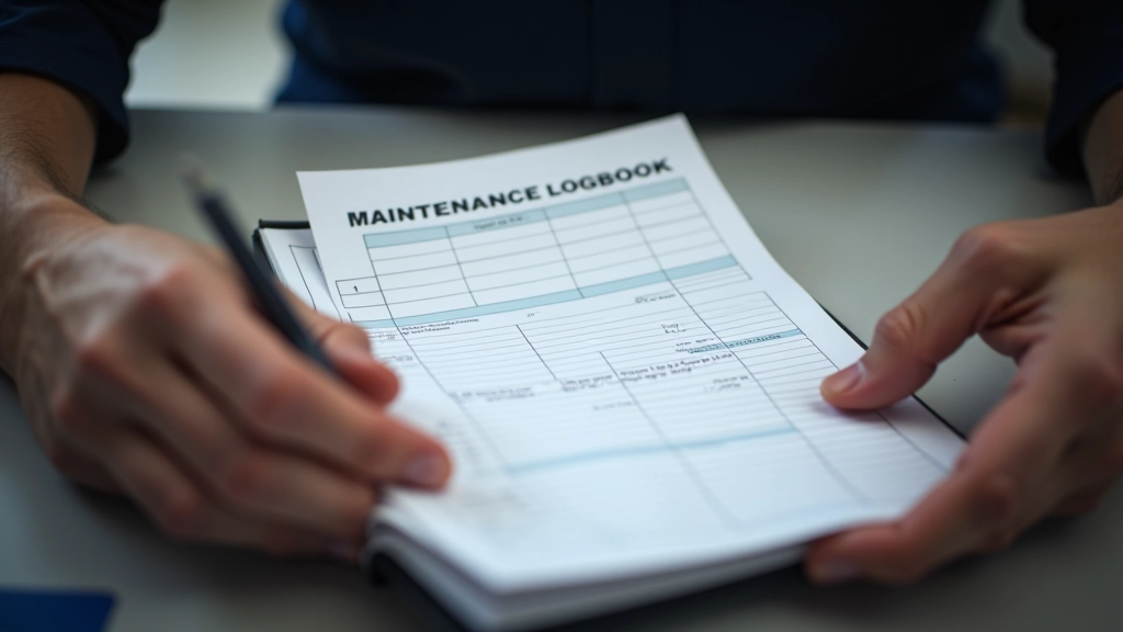 Mains tenant un carnet d'entretien automobile avec des pages remplies et des reçus de révision